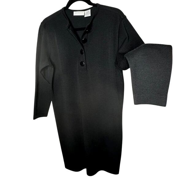 Liz Claiborne Black Henley V-Style Half Button 3/4 Sleeve Wool Dress M - Picture 1 of 11